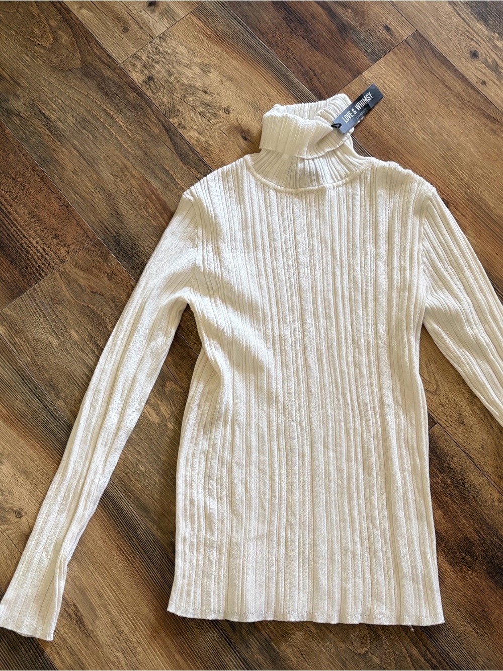 Ribbed Cream Turtleneck Long Sleeve Top